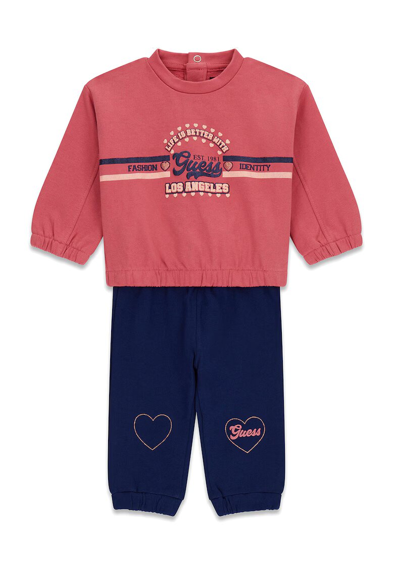 GUESS KIDS Set de bluza de trening cu imprimeu logo si pantaloni de trening relaxed-fit - Albastru inchis/Roz inchis