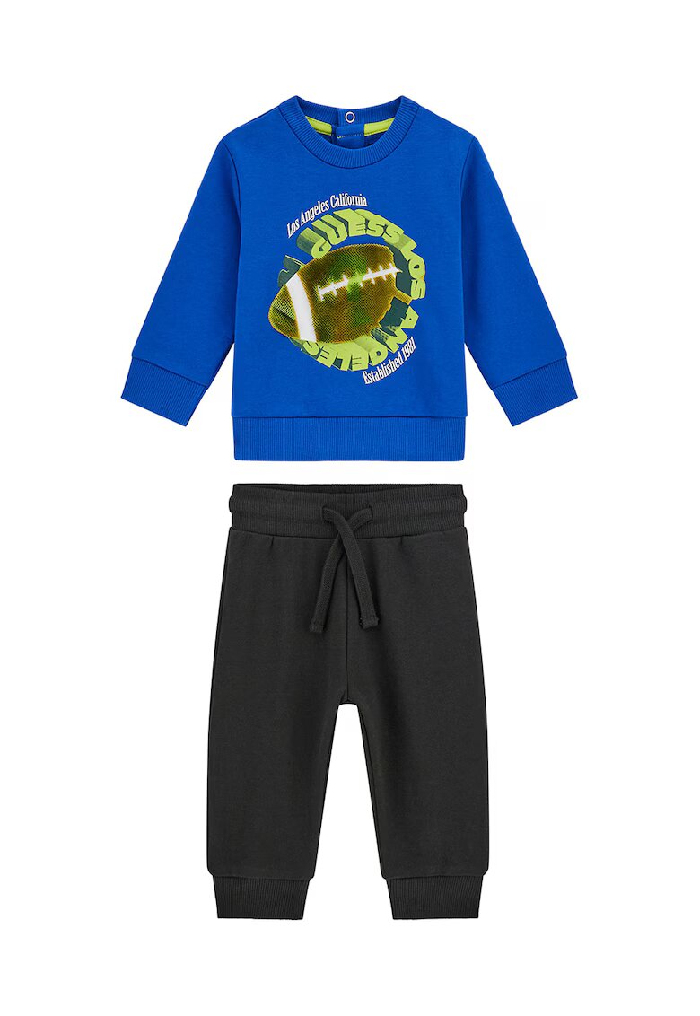 GUESS KIDS Set de bluza de trening cu imprimeu si pantaloni de trening cu snur - 2 piese - Negru stins/Albastru royal/Verde masliniu