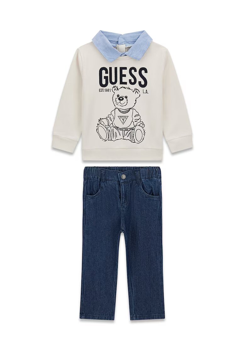 GUESS KIDS Set de bluza de trening si blugi - 2 piese - Alb fildes/Albastru inchis