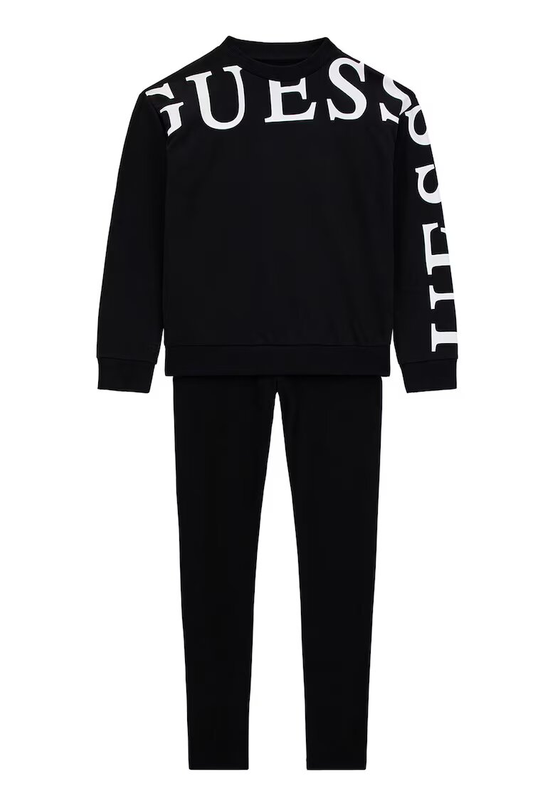 GUESS KIDS Set de bluza de trening si colanti cu imprimeu logo - Alb/Negru