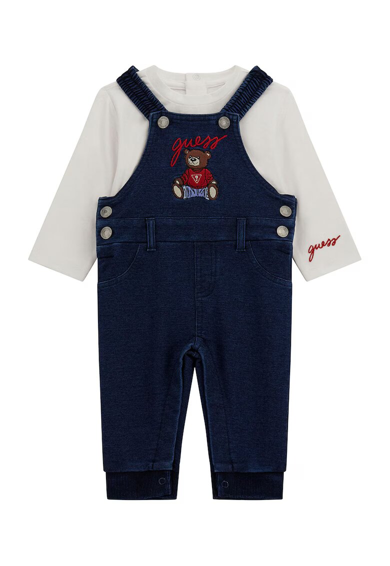 GUESS KIDS Set de bluza si salopeta cu logo brodat - 2 Piese - Rosu/Alb murdar/Bleumarin