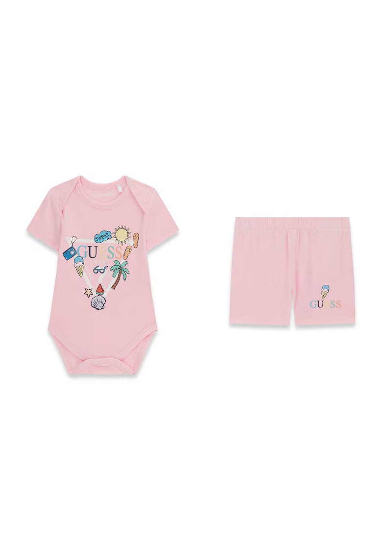 GUESS KIDS Set de body cu maneci scurte si pantaloni scurti - Roz deschis