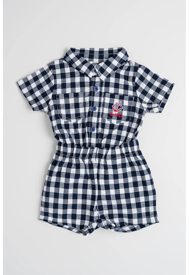 GUESS KIDS Set de body cu model gingham si pantaloni scurti - Alb optic/Bleumarin