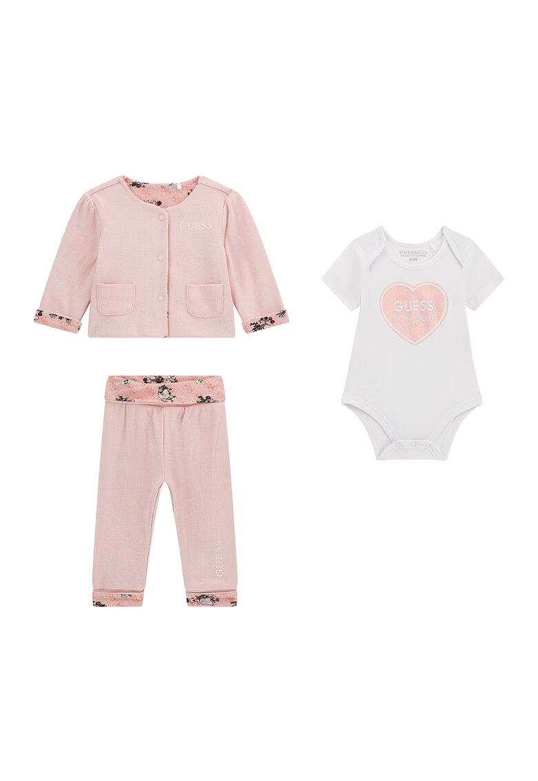 GUESS KIDS Set de jacheta - pantaloni si body - 3 piese - Alb murdar/Roz prafuit