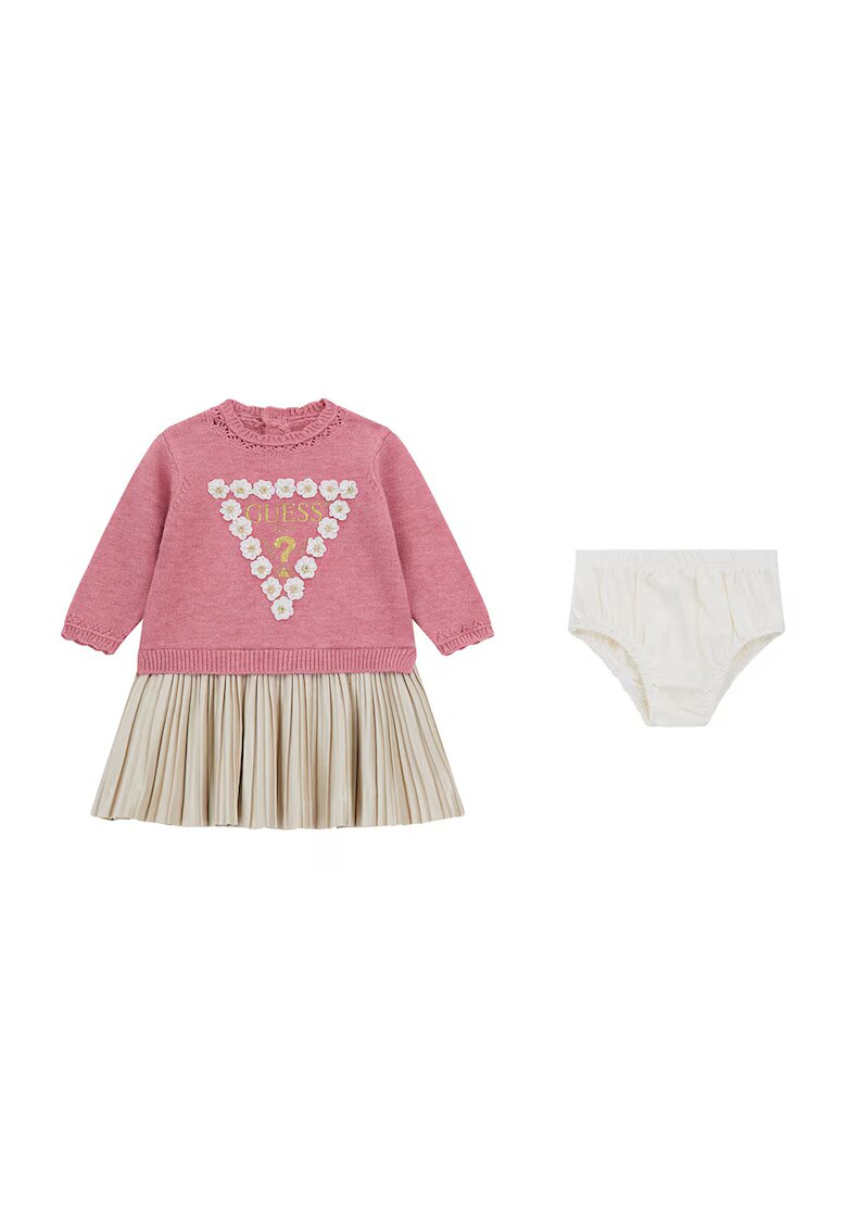 GUESS KIDS Set de rochie cu aspect 2-in-1 si chiloti uni cu logo - 2 piese - Alb/Bej/Roz prafuit