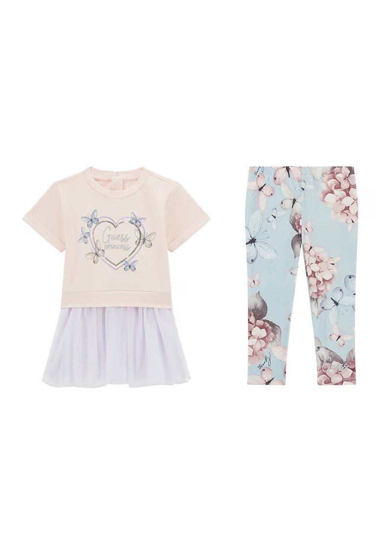 GUESS KIDS Set de rochie evazata si colanti evazati - Albastru lavanda/Roz pastel/Piersica