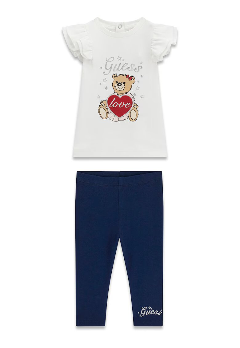 GUESS KIDS Set de tricou si colanti - Alb/Albastru ultramarin