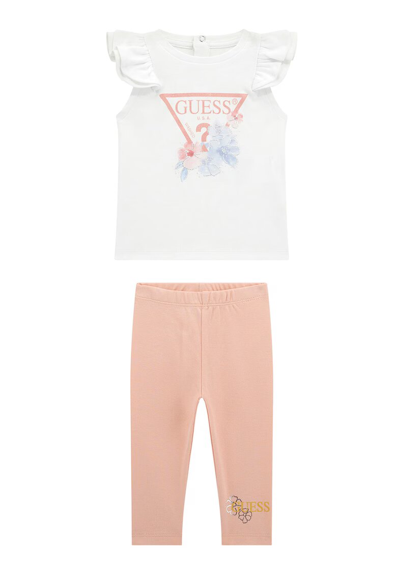 GUESS KIDS Set de tricou si colanti - Alb/Roz somon