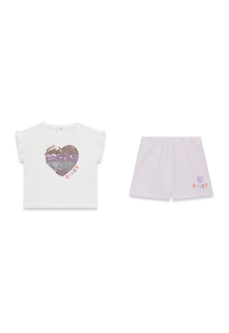 GUESS KIDS Set de tricou si pantaloni scurti - Alb fildes/Violet