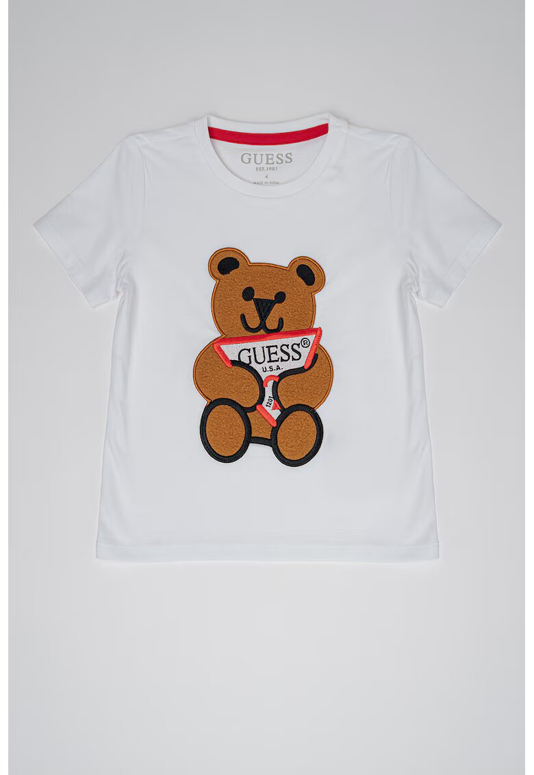 GUESS KIDS Tricou cu aplicatie brodata - Alb/Maro