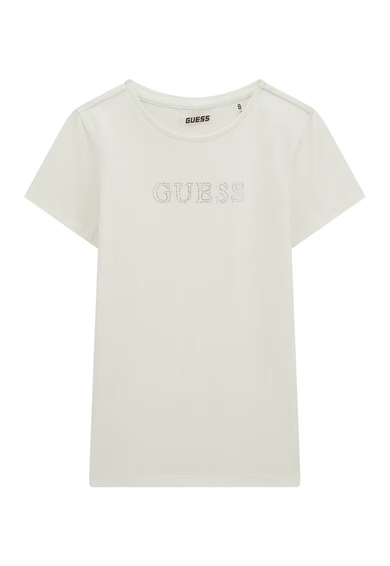 GUESS KIDS Tricou cu aplicatii din strasuri - Alb murdar/Argintiu