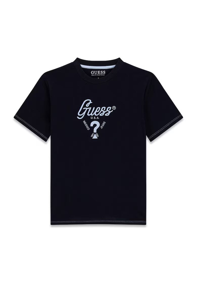 GUESS KIDS Tricou cu decolteu la baza gatului si broderie logo - Albastru ultramarin