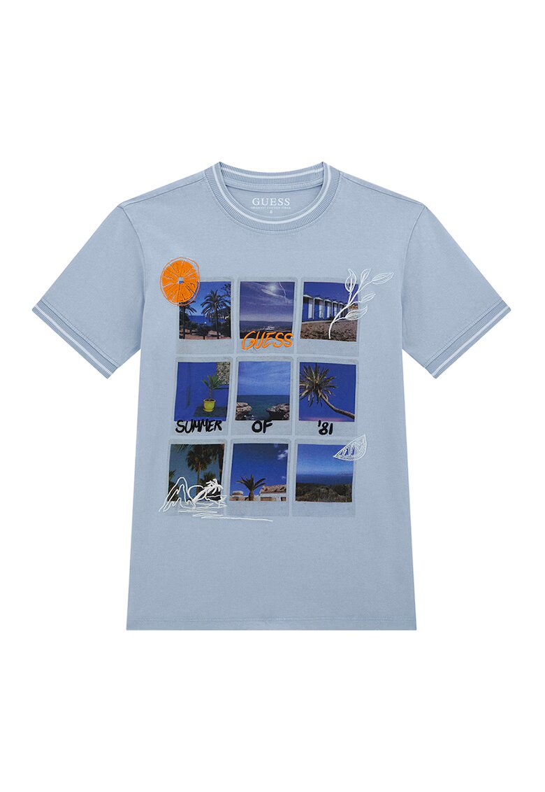 GUESS KIDS Tricou cu decolteu la baza gatului si imprimeu - Alb/Albastru lavanda/Albastru royal