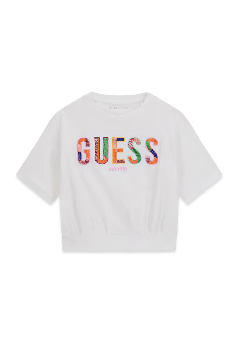 GUESS KIDS Tricou cu decolteu la baza gatului si imprimeu logo - Alb fildes