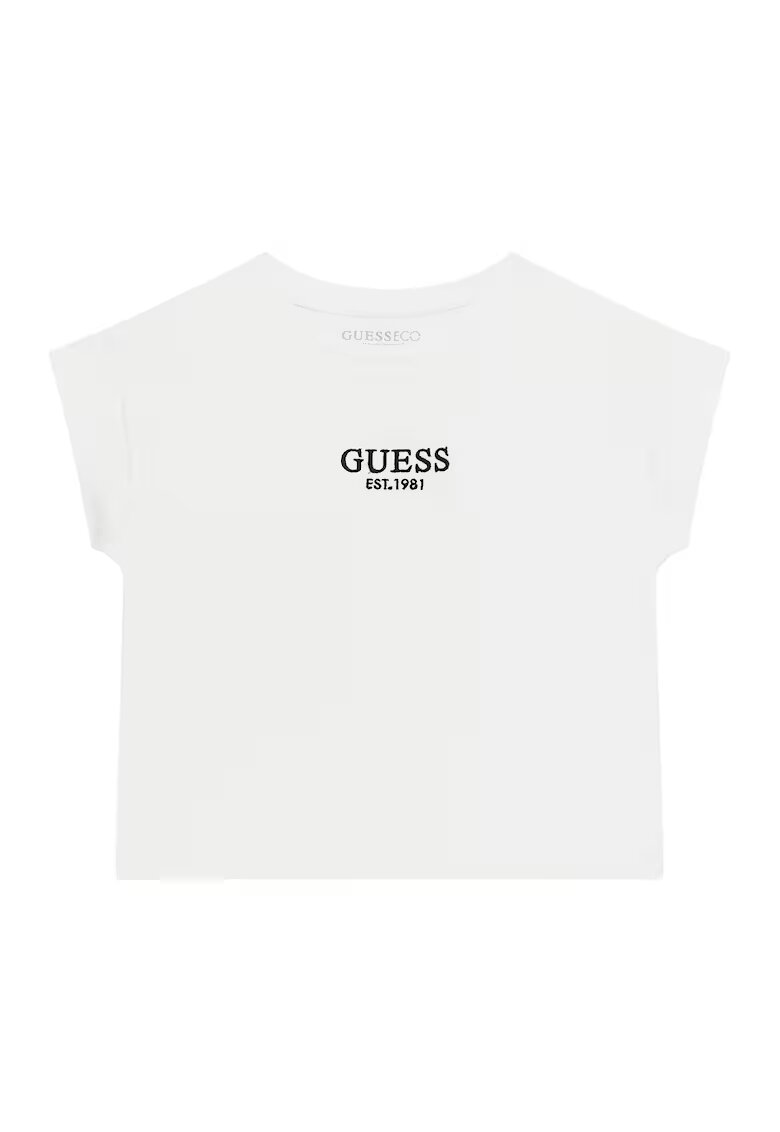 GUESS KIDS Tricou cu decolteu la baza gatului si logo - Negru/Alb optic