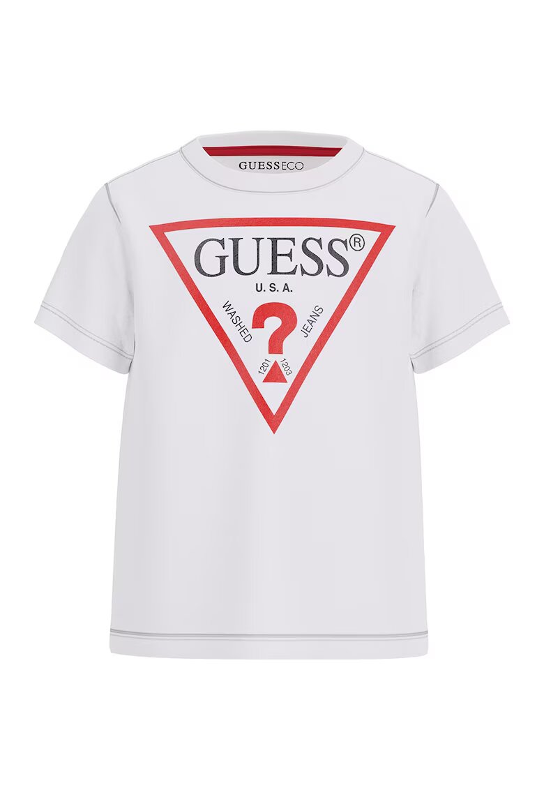 GUESS KIDS Tricou cu decolteu la baza gatului si logo - Rosu/Alb optic