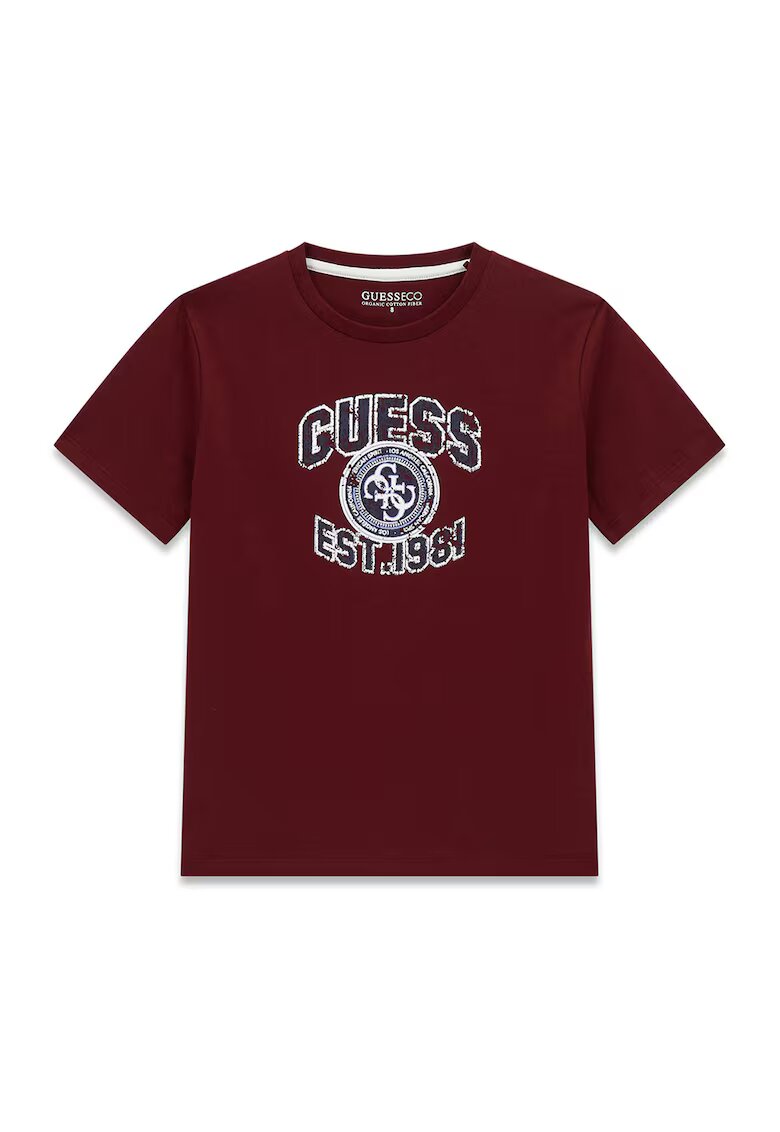 GUESS KIDS Tricou cu decolteu rotund si logo - Visiniu