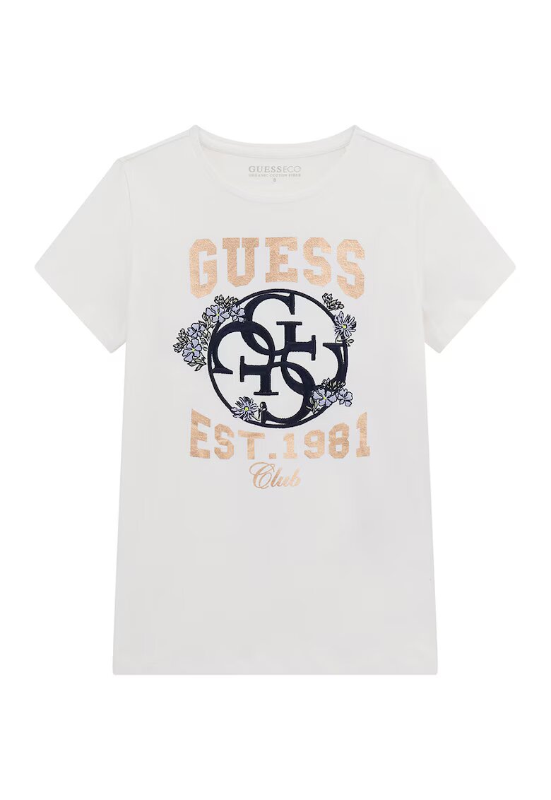 GUESS KIDS Tricou cu imprimeu logo - Auriu/Alb fildes/Bleumarin
