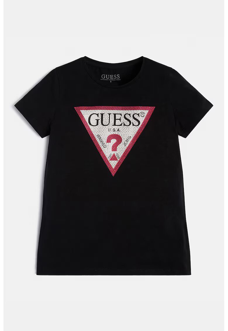 GUESS KIDS Tricou cu imprimeu logo si strasuri - Negru