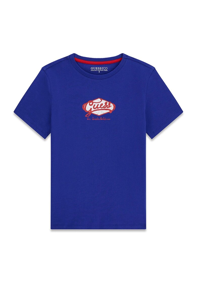GUESS KIDS Tricou cu logo si decolteu la baza gatului - Albastru inchis