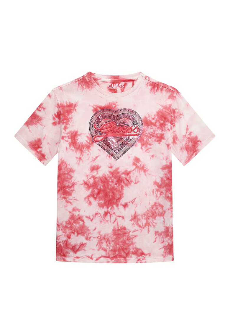 GUESS KIDS Tricou cu model tie-dye - paiete si logo - Rosu/Alb