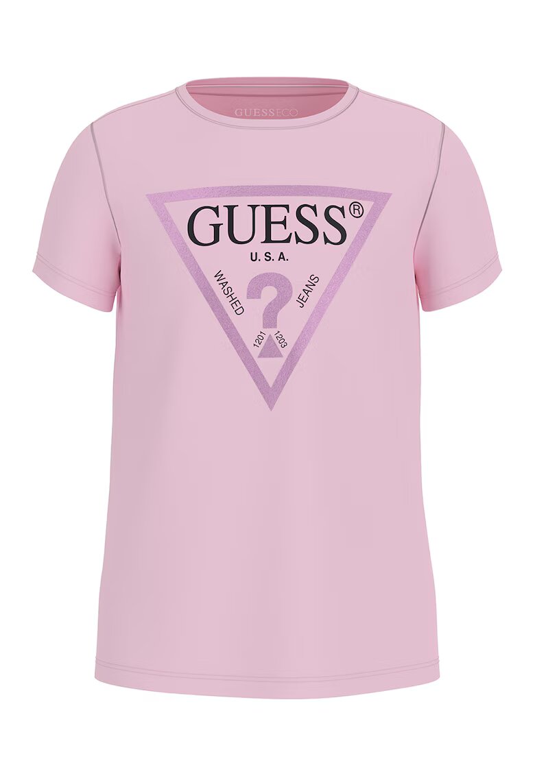 GUESS KIDS Tricou de bumbac cu imprimeu logo metalizat - Roz pastel
