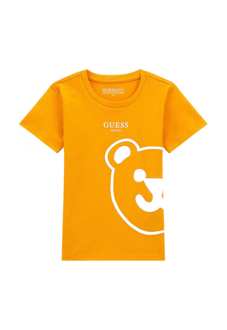 GUESS KIDS Tricou de bumbac cu imprimeu teddy - Alb/Galben inchis