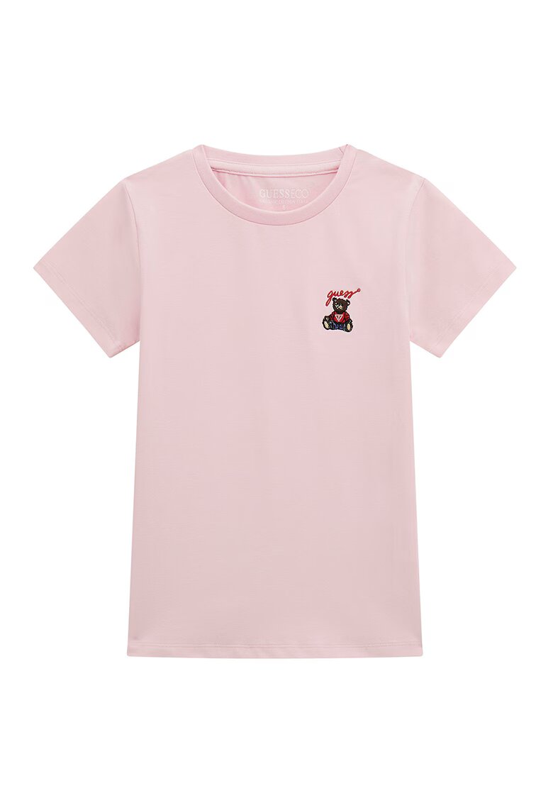 GUESS KIDS Tricou din amestec de bumbac cu decolteu la baza gatului - Roz