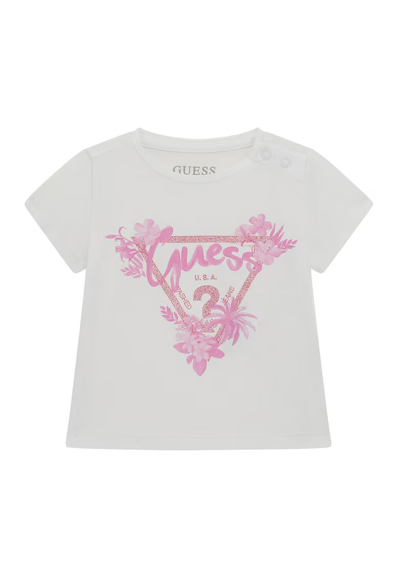 GUESS KIDS Tricou din amestec de bumbac cu imprimeu logo - Alb/Roz deschis