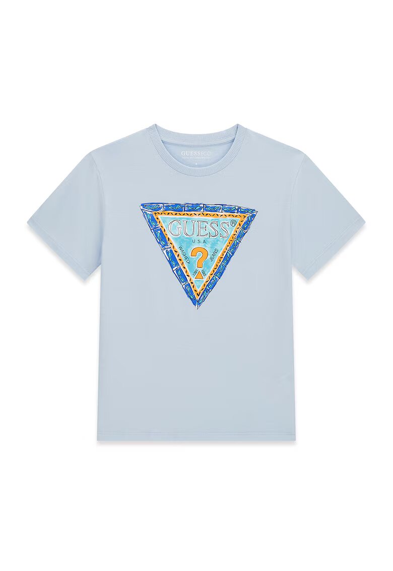 GUESS KIDS Tricou din bumbac cu imprimeu logo - Albastru deschis