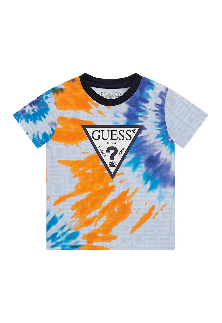 GUESS KIDS Tricou din bumbac cu imprimeu logo - Portocaliu/Albastru