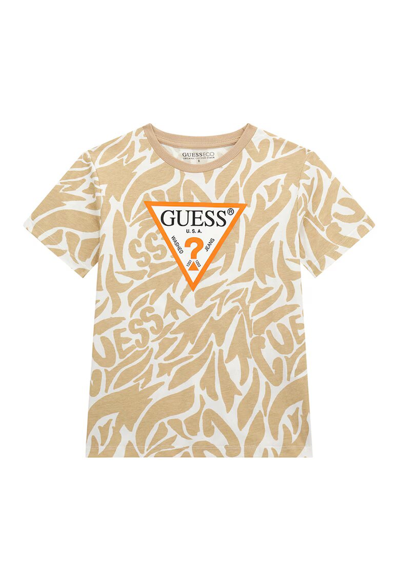 GUESS KIDS Tricou din bumbac cu model - Alb/Bej inchis