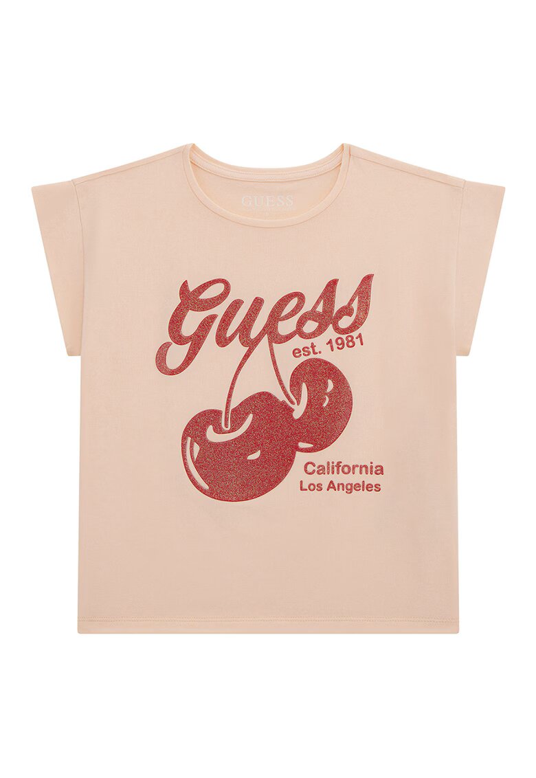 GUESS KIDS Tricou regular-fit din amestec de bumbac cu logo - Rosu inchis/Piersica