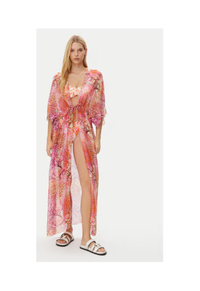 GUESS Kimono de plaja din amestec de matase si maneci 3/4