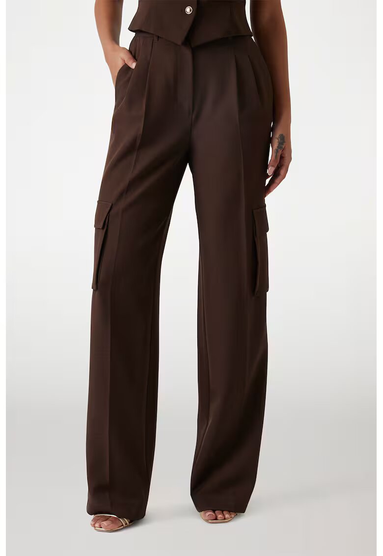GUESS Pantaloni cu croiala ampla si buzunare cargo - Maro inchis