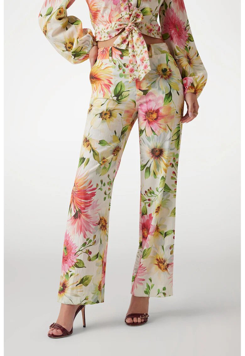 GUESS Pantaloni cu model floral si buzunare laterale - Verde/Galben pal/Roz