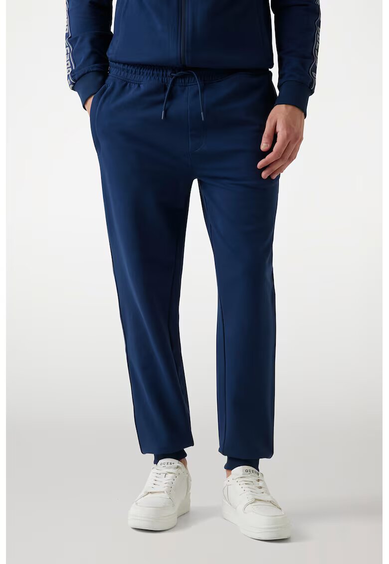 GUESS Pantaloni de trening cu benzi logo laterale si snur - Albastru indigo