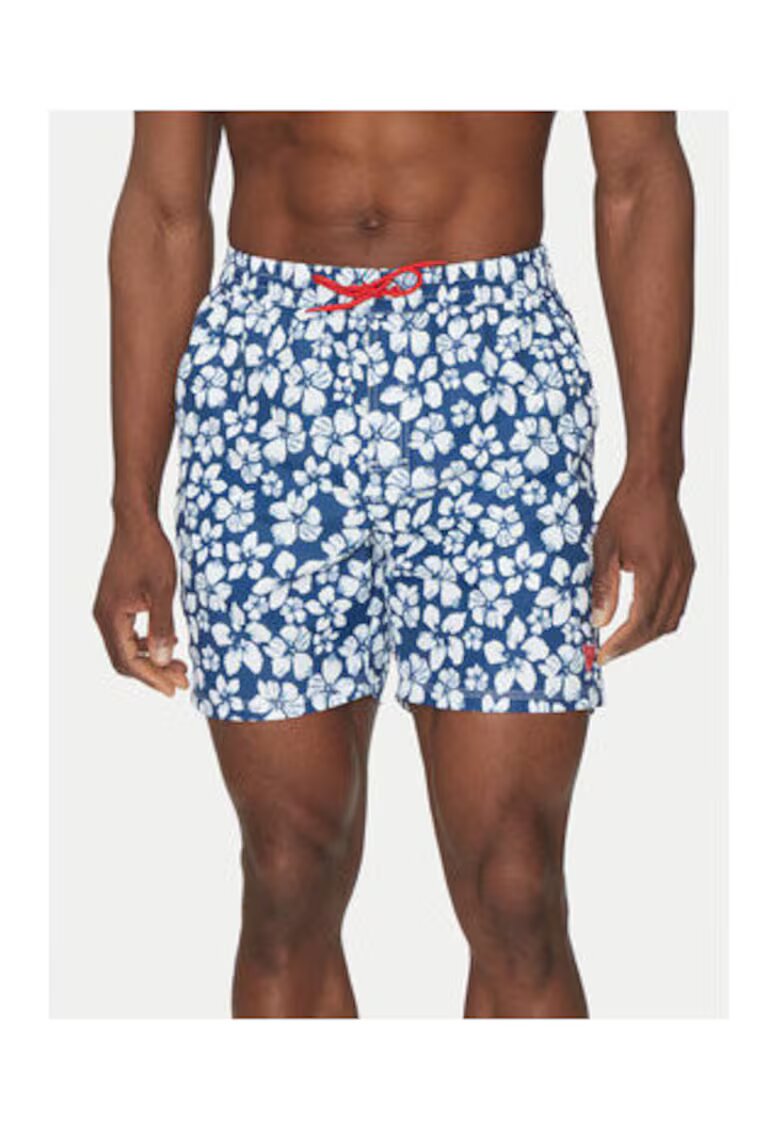 GUESS Pantaloni scurti de baie cu model floral si buzunare