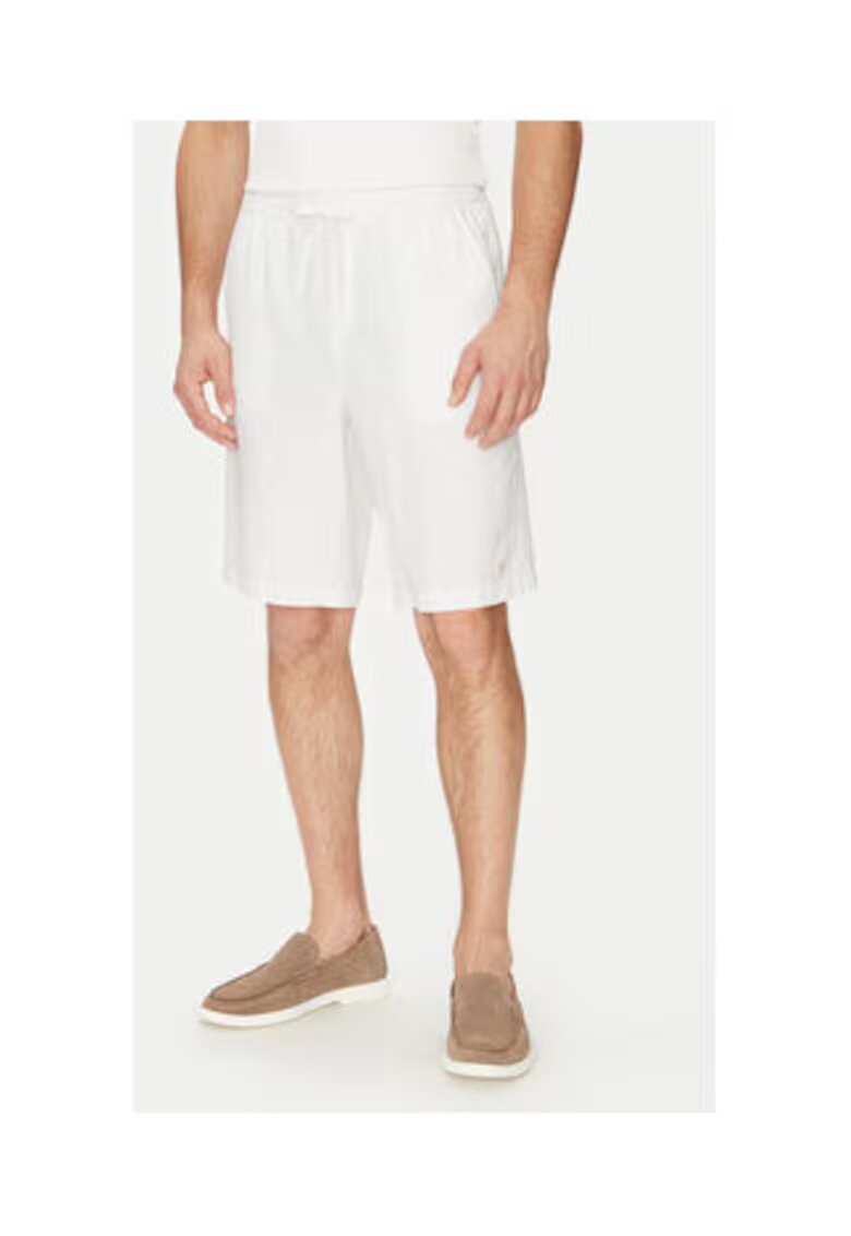 GUESS Pantaloni scurti din amestec de in si bumbac - alb