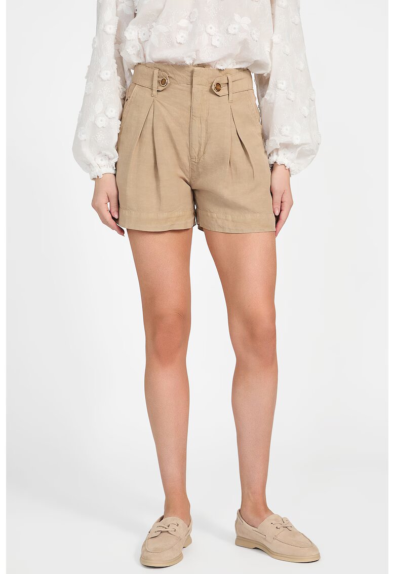 GUESS Pantaloni scurti din amestec de lyocell si in - cu talie inalta - Maro nisip