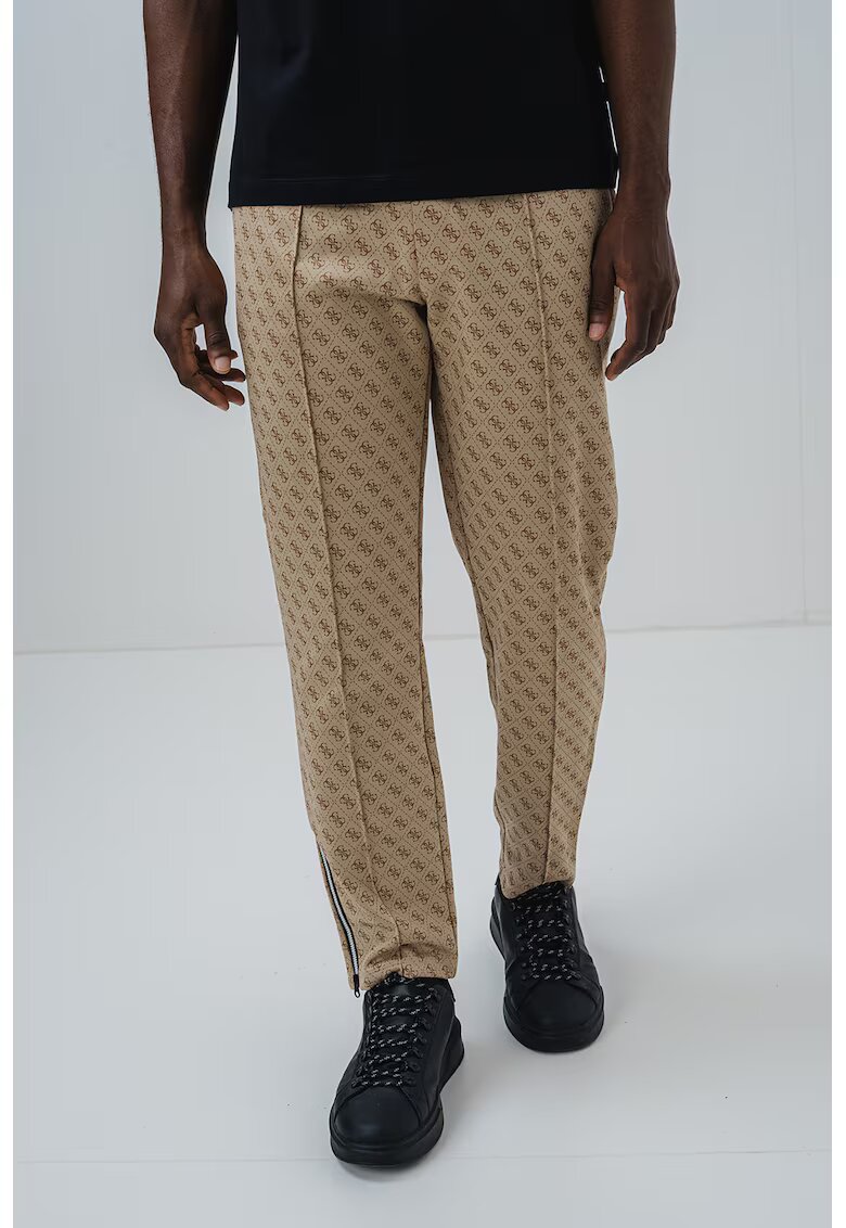 GUESS Pantaloni slim fit cu monograma - pentru fitness - Maro camel
