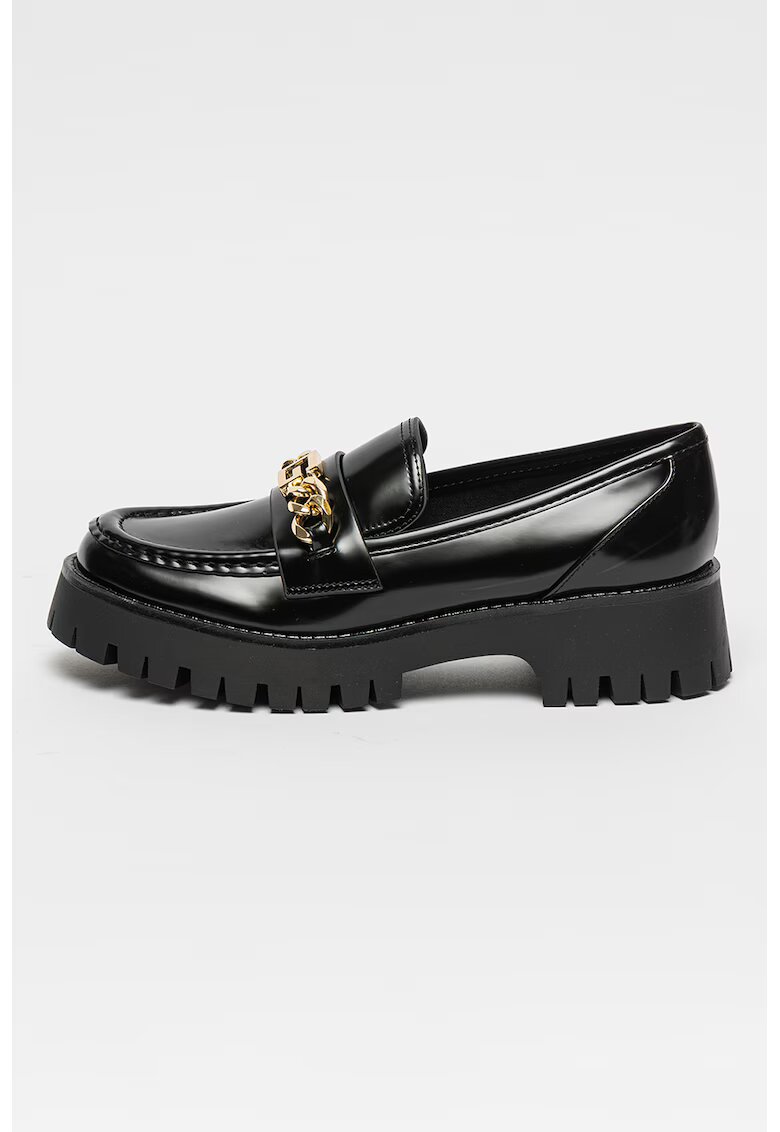 GUESS Pantofi loafer de piele ecologica lacuita cu detaliu de lant Almosty - Auriu/Negru