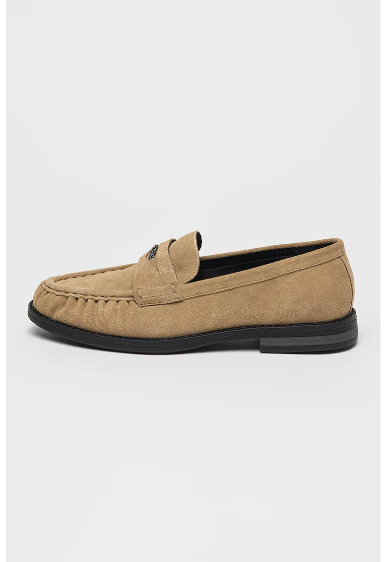 GUESS Pantofi loafer de piele intoarsa cu detaliu cu fronseuri - Kaki