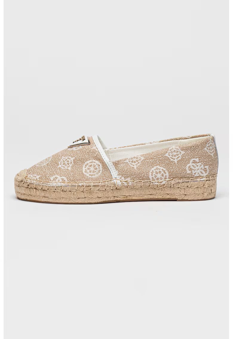 GUESS Pantofi loafer din material textil cu model logo - Maro nisip