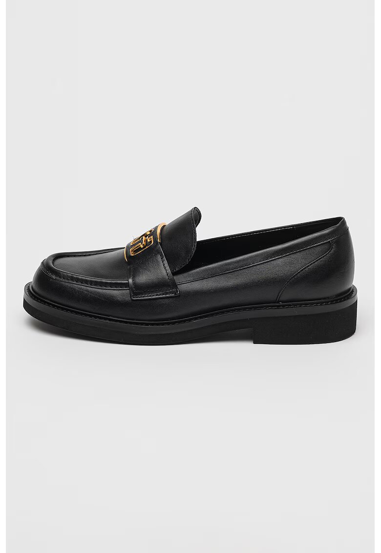 GUESS Pantofi loafer din piele cu logo - Negru