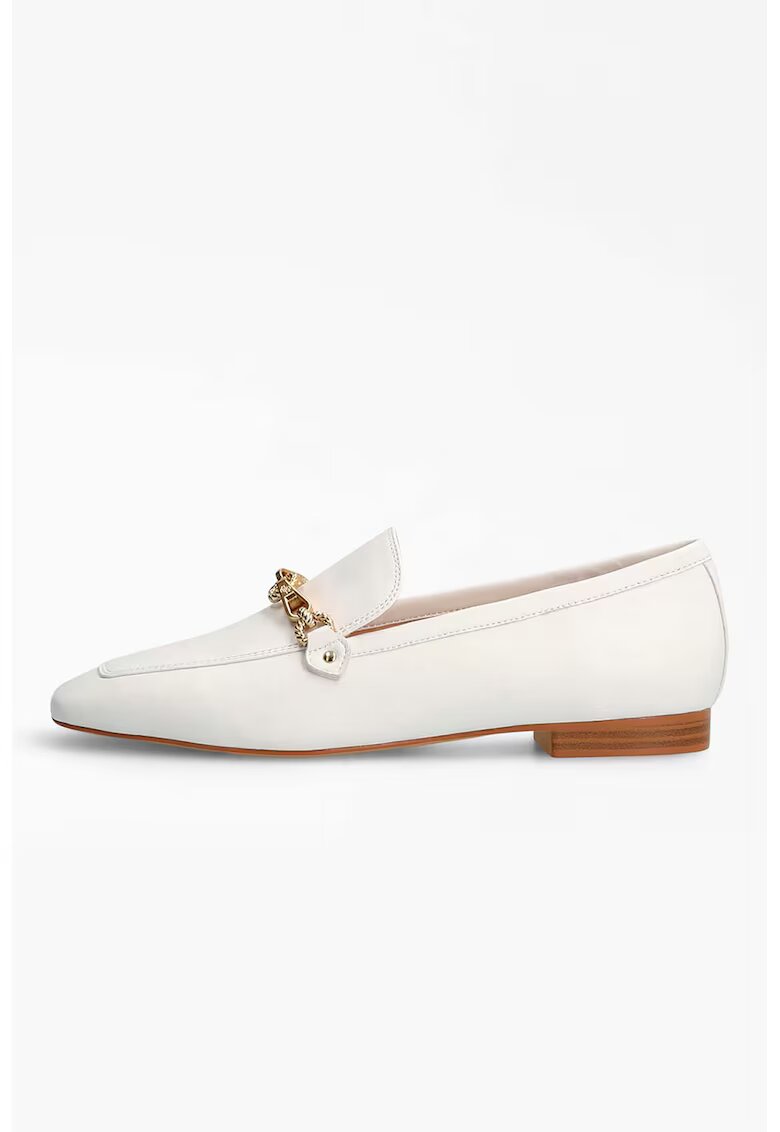 GUESS Pantofi loafer din piele si piele ecologica cu varf patrat - Alb