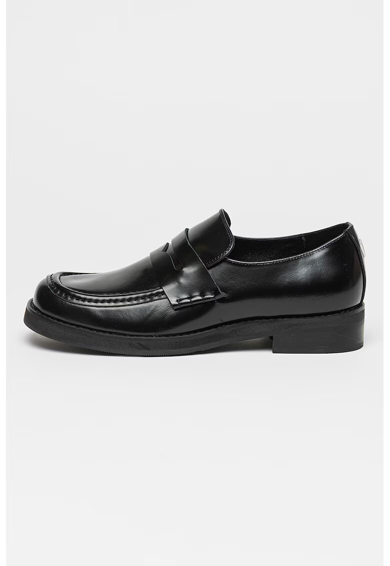 GUESS Pantofi loafer uni de piele - Negru