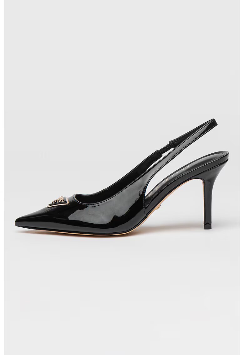 GUESS Pantofi slingback cu toc stiletto si aspect lacuit - Negru