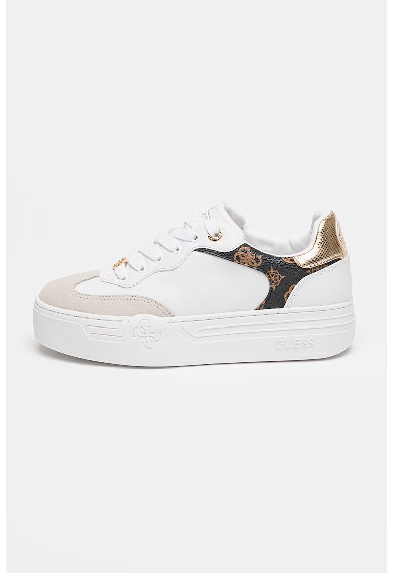 GUESS Pantofi sport cu detalii monograma - Alb/Auriu