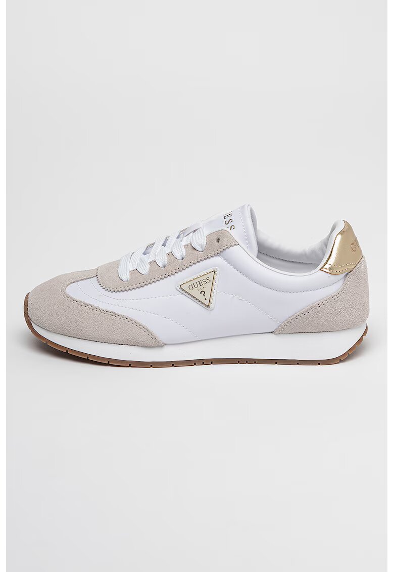 GUESS Pantofi sport cu insertii din piele intoarsa - Maro taupe deschis/Alb optic